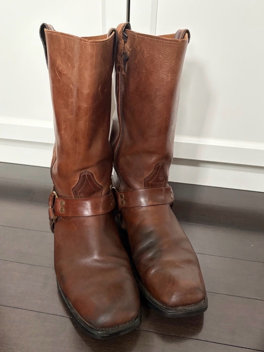 Men's Brown Leather Harness Boots - Classic Western Style